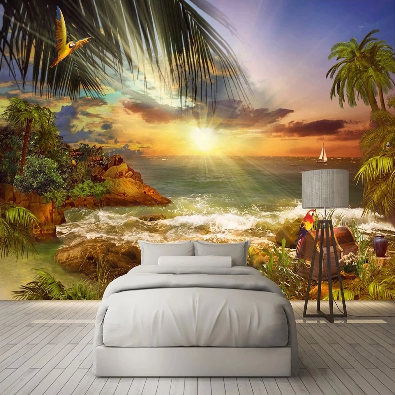 Custom 3D Wallpaper Painting Island Beach Seascape Tree Photo Mural For Living Room Bedroom Decoration