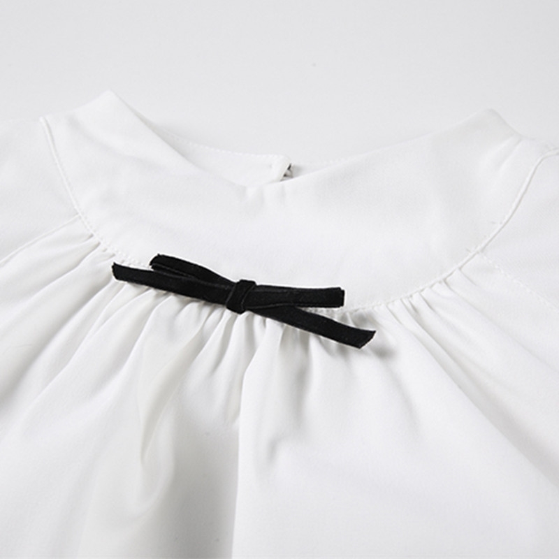 Nomikuma Bowknot Sweet Women Stand Neck Shirt Causal Puff Sleeve Elegant Short Blouse Spring Pullover Blusas New 6E760 210427
