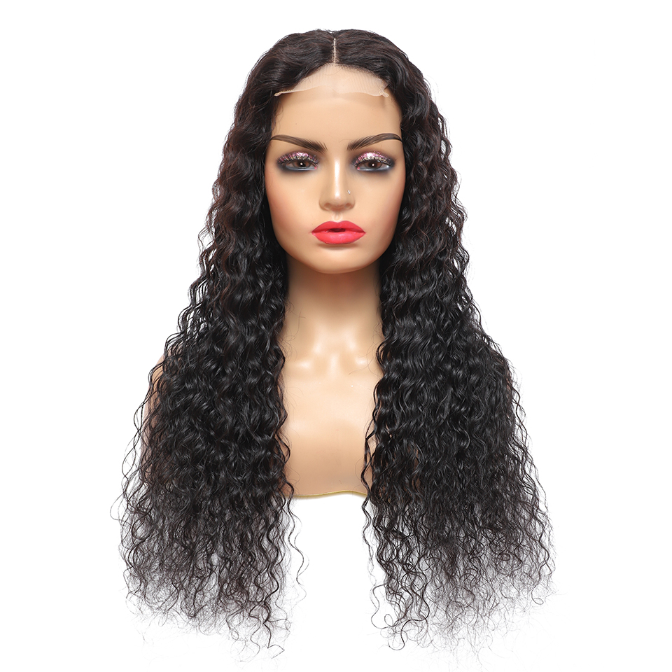 30inch Brazilian Water Wave Lace Frontal Wigs 250 Density 4X4 Lace closure Human Hair Wig Natural Color