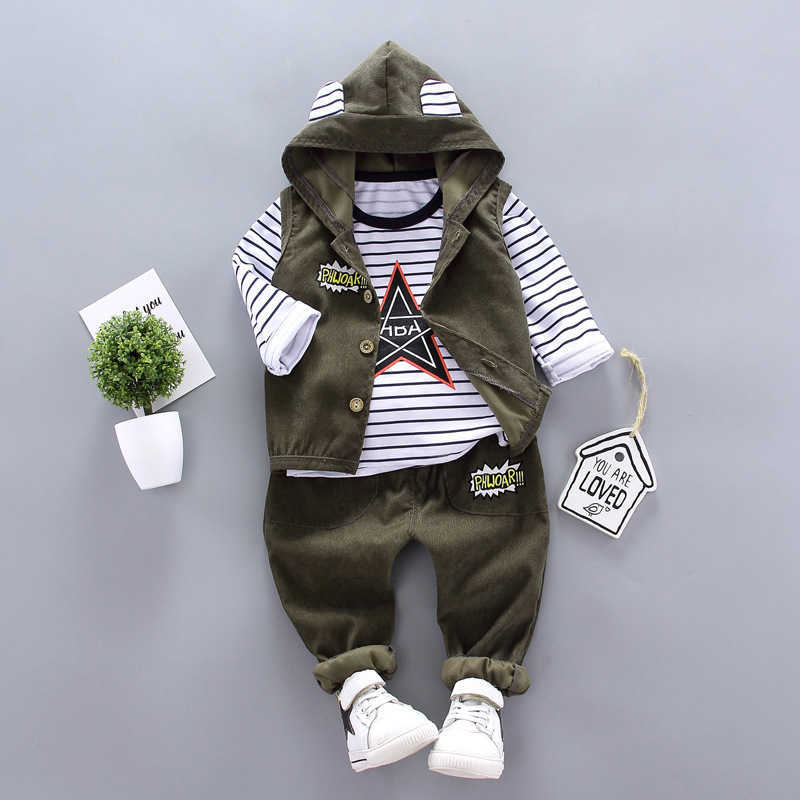 Baby Boys Spring Fall Print Set 0-1 2 3-4 year-old Boy Handsome Autumn Winter Clothes Three-piece Children's Fashion 210727