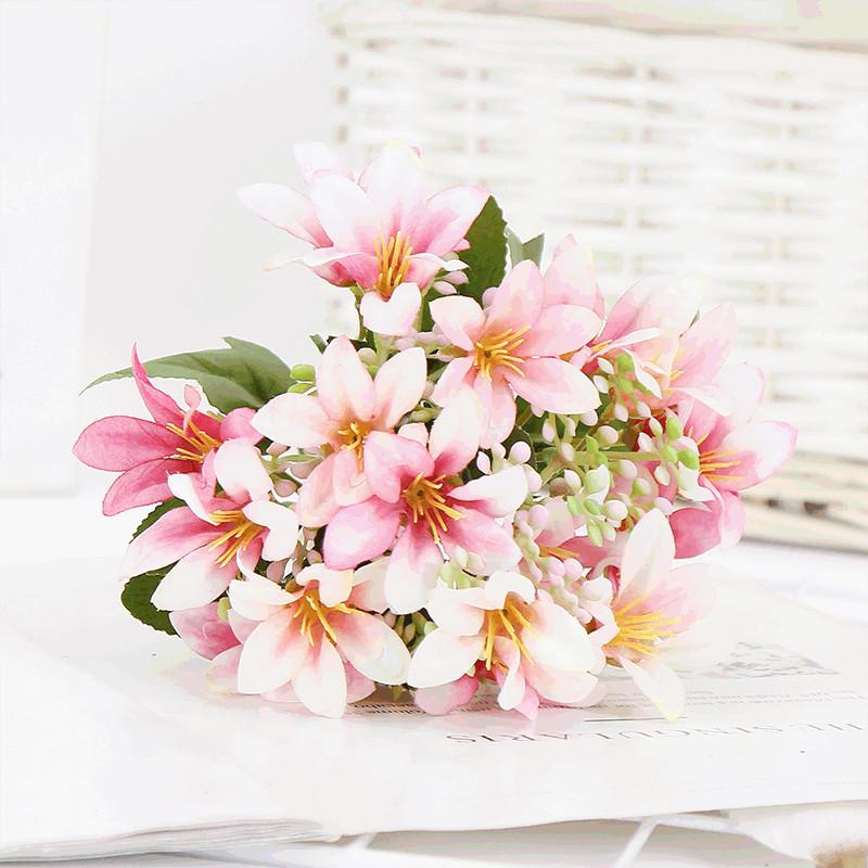 Silk Lily Artificial Flowers Bouquet Cherry Blossoms Party Wedding Decoration Fake Living Room Home Decor Accessories Decorative & Wreaths