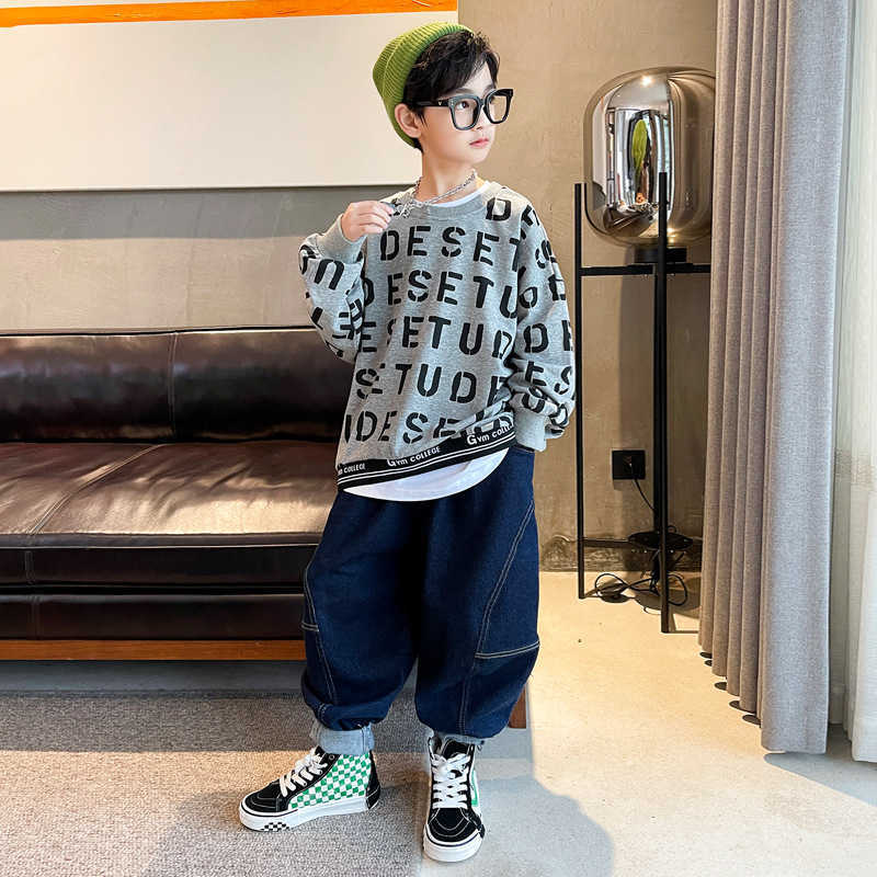 Fashion Spring Fall Kids Boy Sweatshirt Children Long Sleeve T-shirts Tops Korean Children Lettet Print Pullover 4 8 12 14 Years G0908