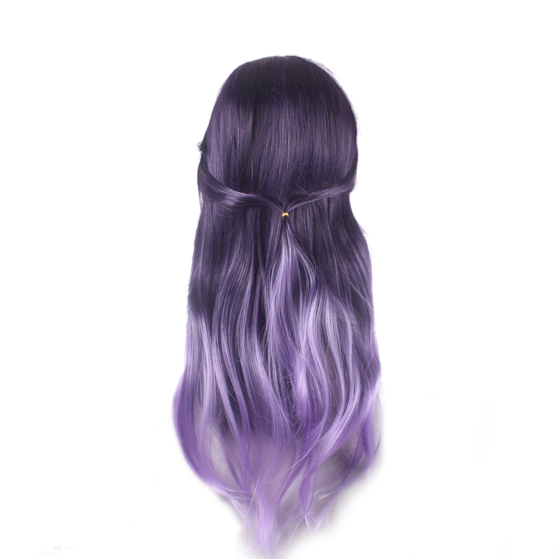 WoodFestival harajuku wig women long wavy hair wigs bangs ombre synthetic fiber wigs heat resistant purple gradient wig cosplay