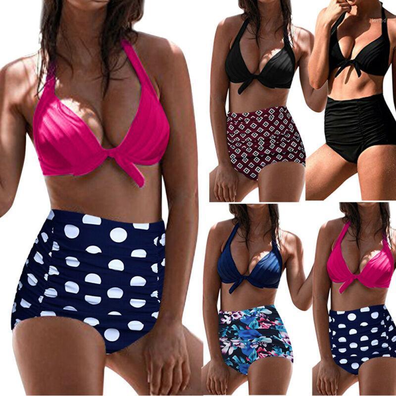 Berets Womens Padded High Waisted Bikini Tankini Swimwear Floral Bathing Beach Swimsuit