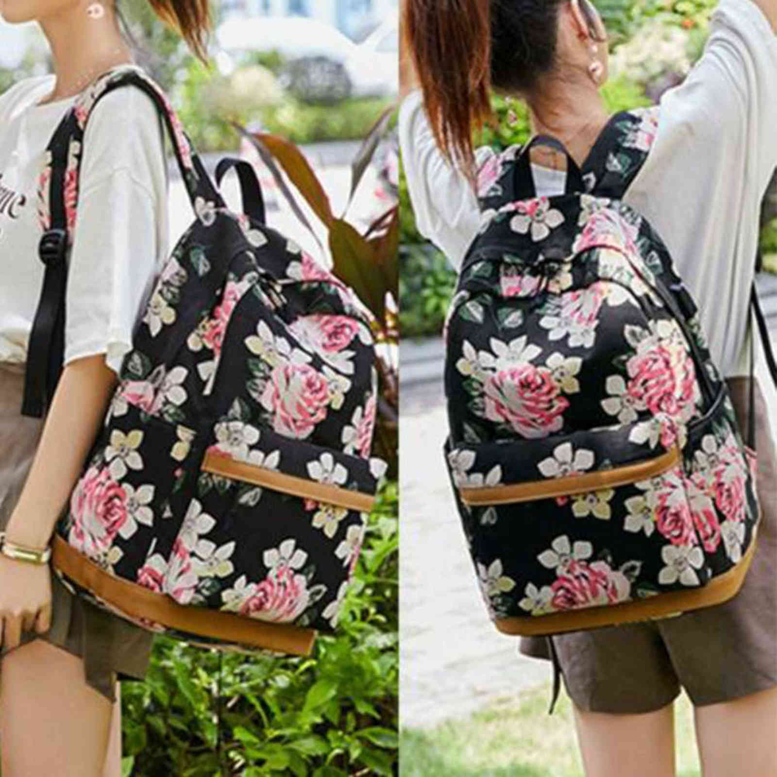 Women Outdoor Travel Fashion Canvas Backpack Book Computer Soft Teens USB Charging Port Girls School Floral Printed Y1105