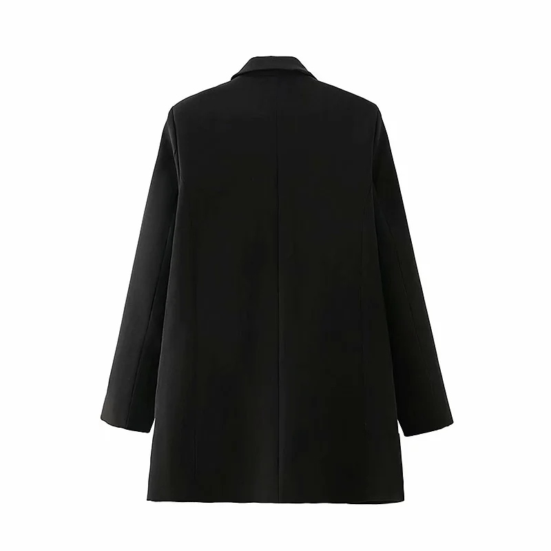 women vintage black slim blazers fashion ladies elegant double breasted long suits jackets female chic suit girls cute 210430