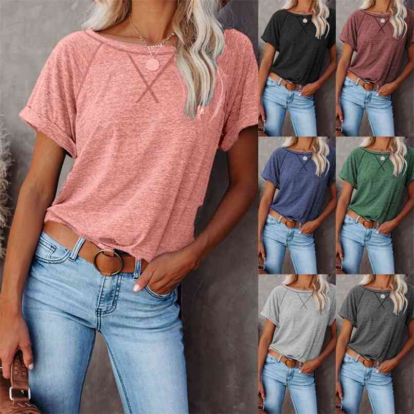 Summer Women's Solid Short Sleeve T-shirt Office Lady Tops Retro Simple Round Neck Pullover Camiseta De Mujer 210708, Black
Summer Women's Solid Short Sleeve T-shirt Office Lady Tops Retro Simple Round Neck Pullover Camiseta De Mujer 210708, Black