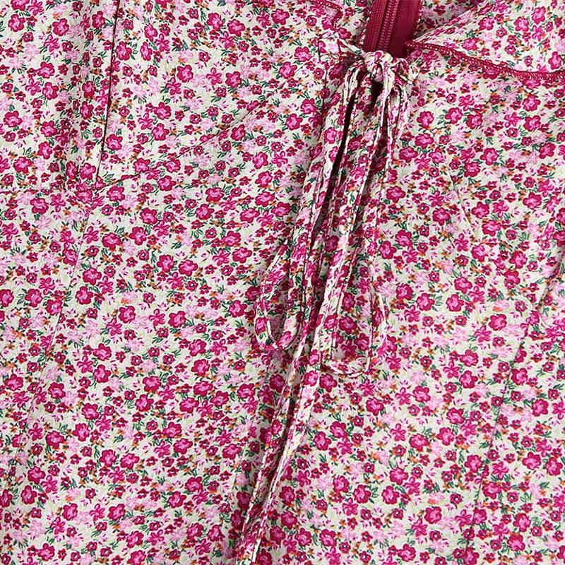 PUWD Sweet Women Square Collar Dress Summer Fashion Ladies College Style Cute Female Stacked Flower Print Mini 210522