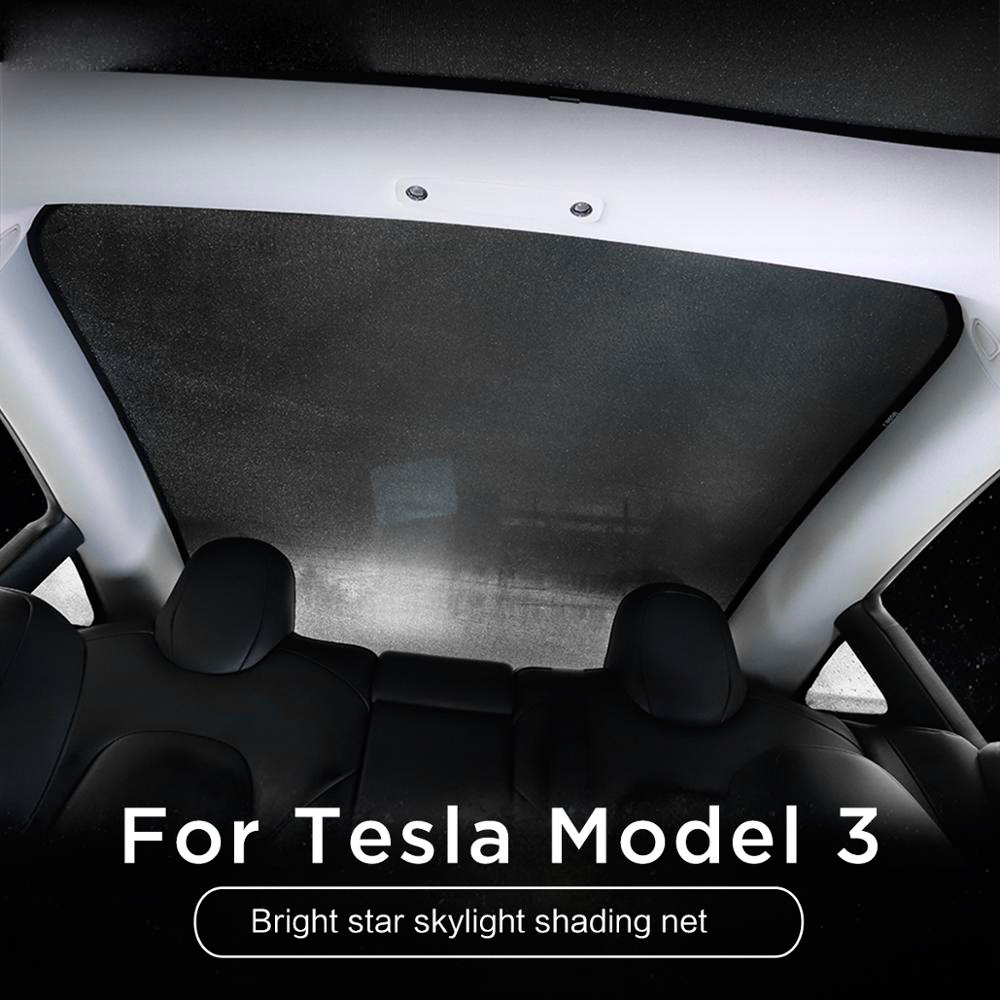 Starry Sky Style Sunshade for Tesla Model 3 Glitter Glass Roof Sun Shade Car Skylight Blind Shading Net Functional Accessories Front Rear Sunshades
