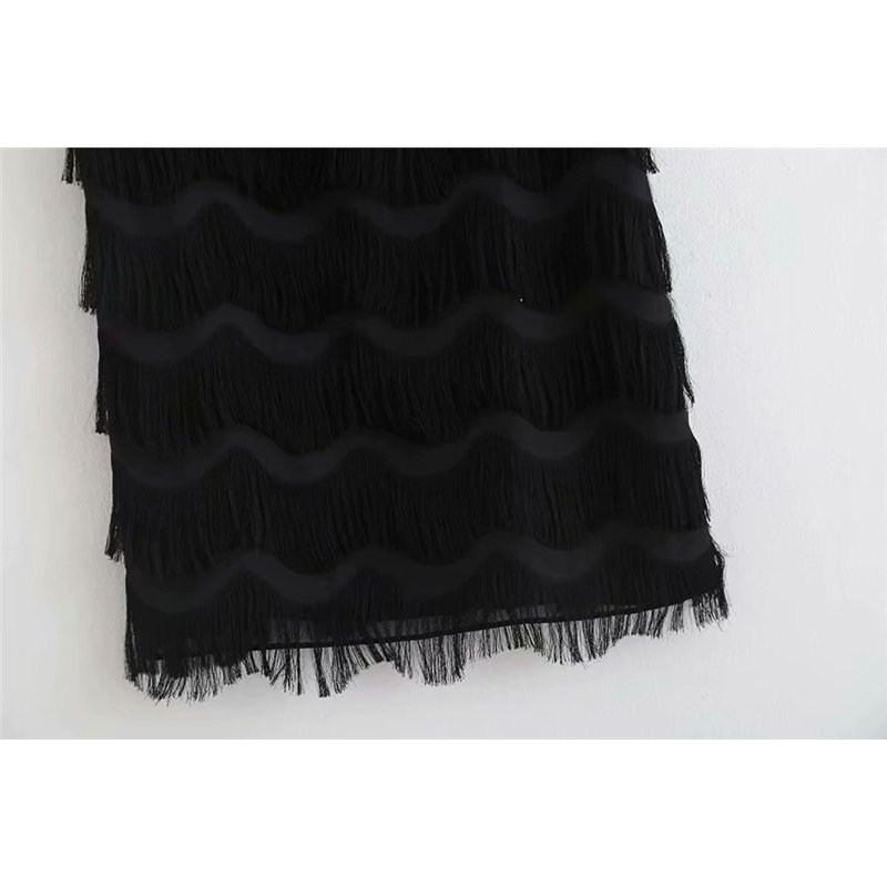 Sexy Women Cascading Tassels Chiffon Dresses Fashion Ladies Sweet Black Strap Dress Elegant Female Chic Mini Vestidos 210430