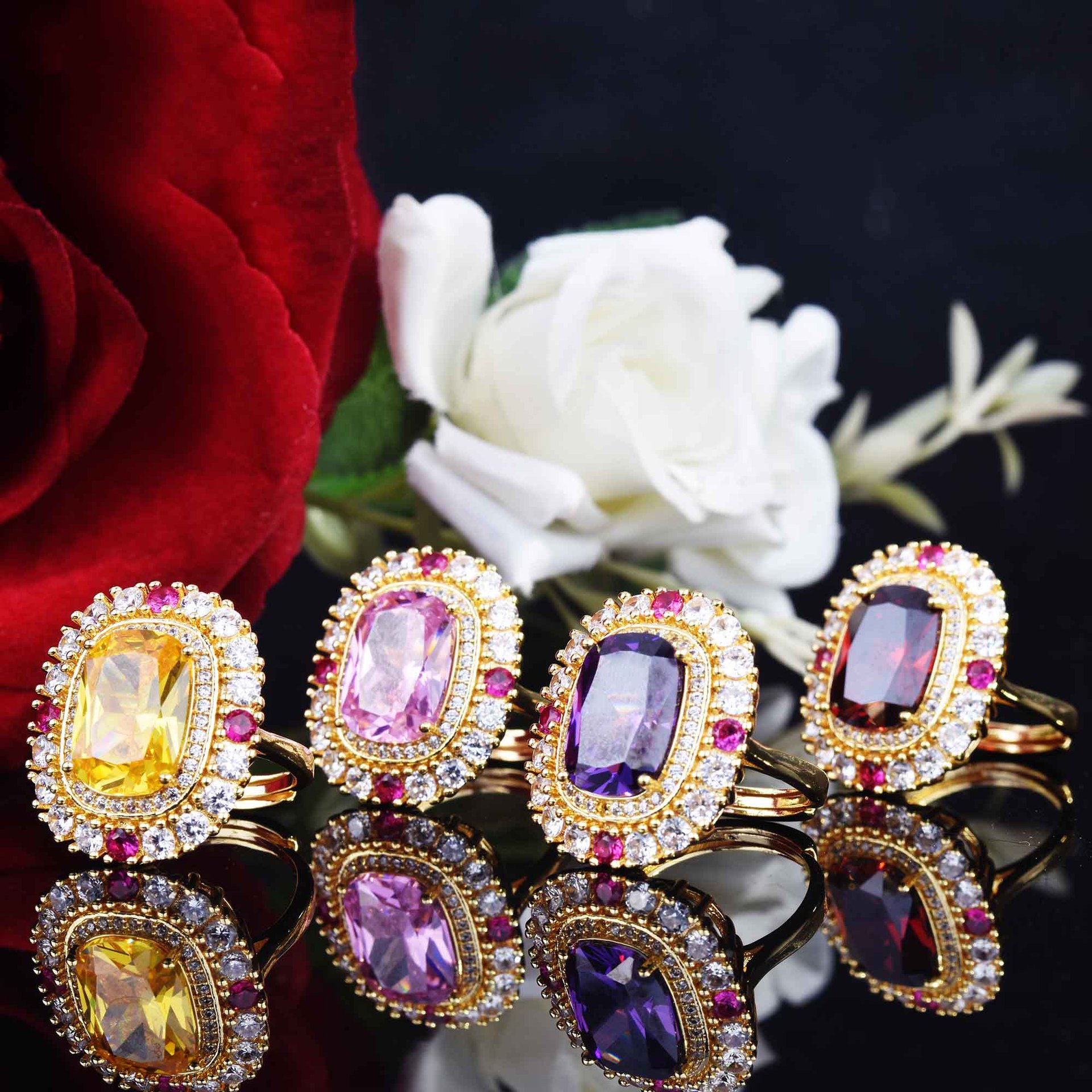 Vintage Topaz cz Jewelry set 925 Sterling Silver Engagement Wedding Rings Necklace For Women Bridal Party Gift