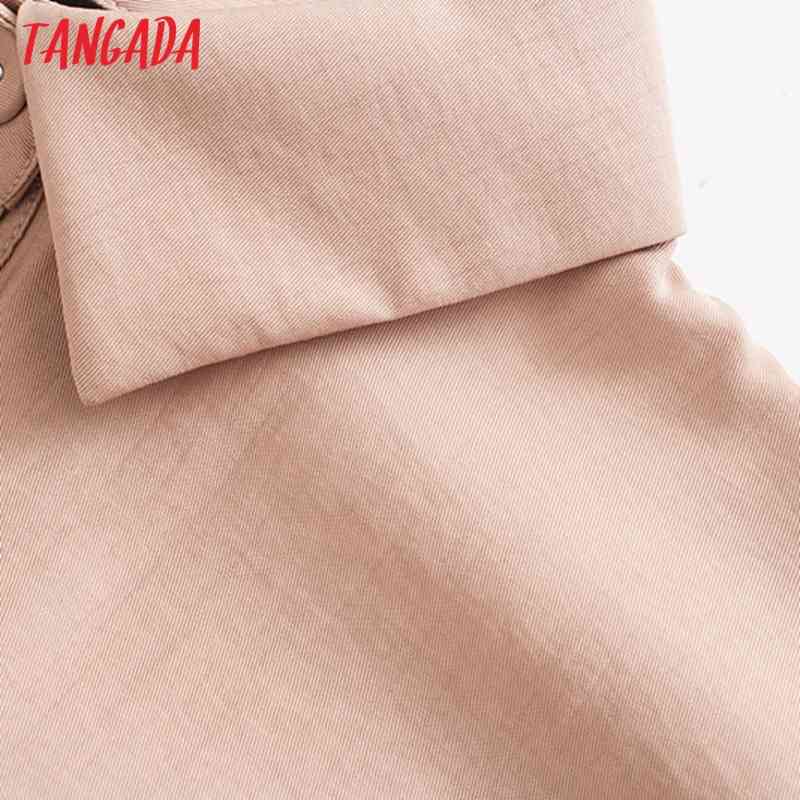 Women Retro Pink Pleated Crop Turn Down Collar Chic Female Loose Shirt Tops 4N12 210416