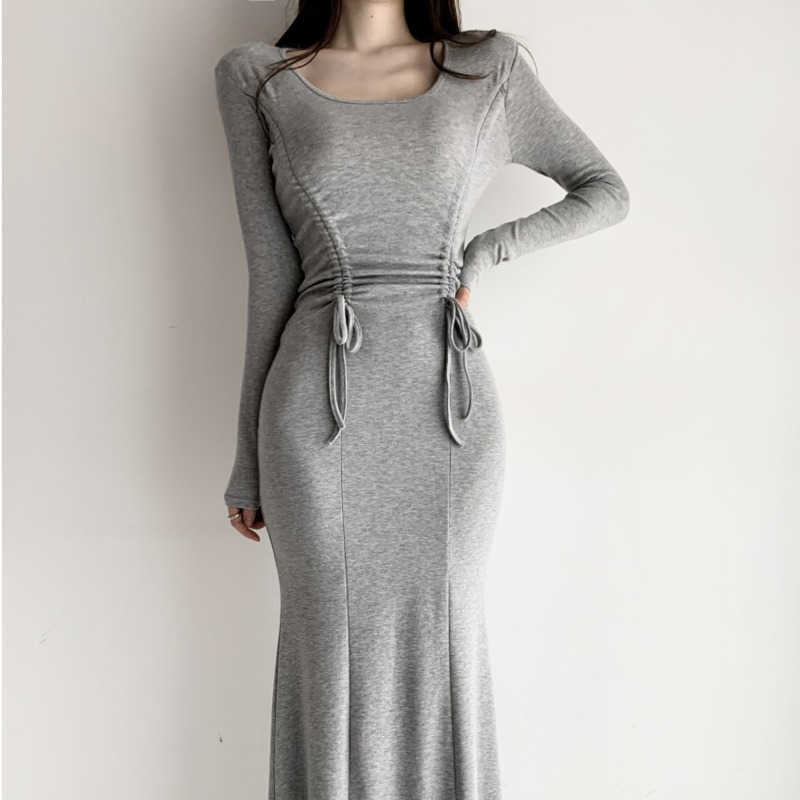 WOMENGAGA Korea Spring Summer Tops Round Neck Drawstring Slim Sexy Temperament Long Dress With Pleated Dresses 29XO 210603, Gray
WOMENGAGA Korea Spring Summer Tops Round Neck Drawstring Slim Sexy Temperament Long Dress With Pleated Dresses 29XO 210603, Gray