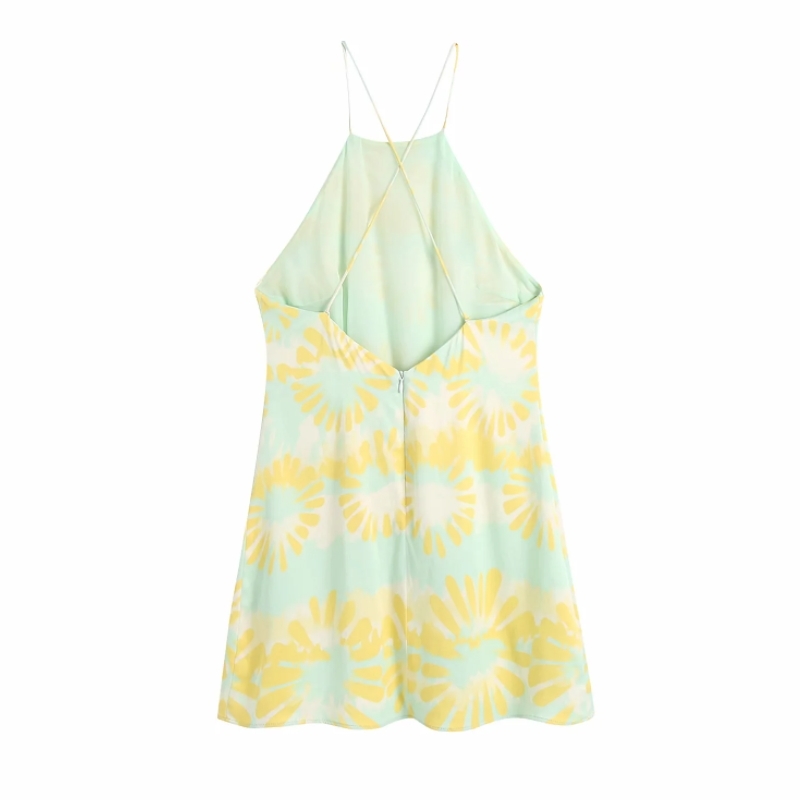 Summer Women Tie Dye Printing Suspender Mini Dress Female Backless Clothes Casual Lady Loose Vestido D7680 210430Z
