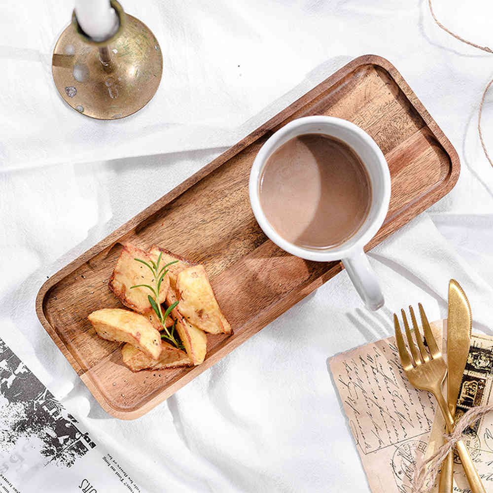 Wooden Serving Tray Rectangle Wooden Tea Tray Dessert Snacks Coffee Food Storage Dish For Hotel Home Kitchen Dresser