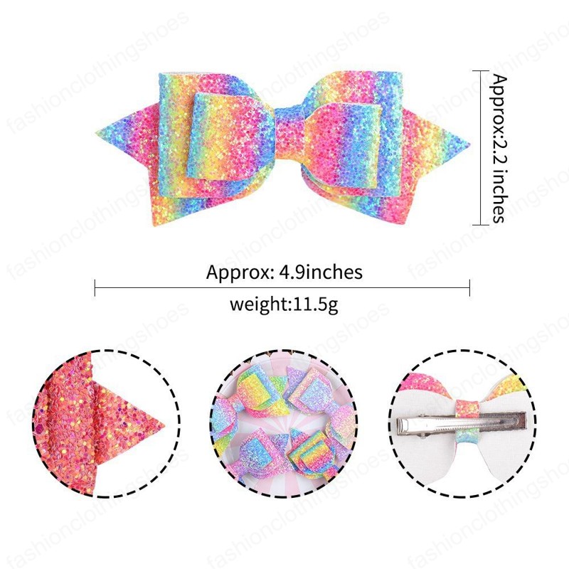 Baby Girls Bow Glitter Barrettes Children Kids Paillette hairpins Clips With Metal Teeth Clip Boutique Bows Shiny Hair Accessories 5 Inch