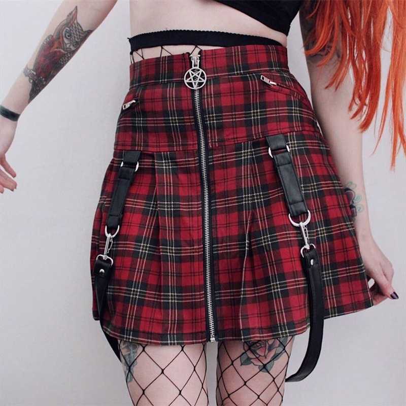 Gothic Traf High-waisted Pleated Skirt Y2k Harajuku Vintage Aesthetic Women Moto & Biker Skirts For E Girl Punk Clothing 82105 210712wtt
