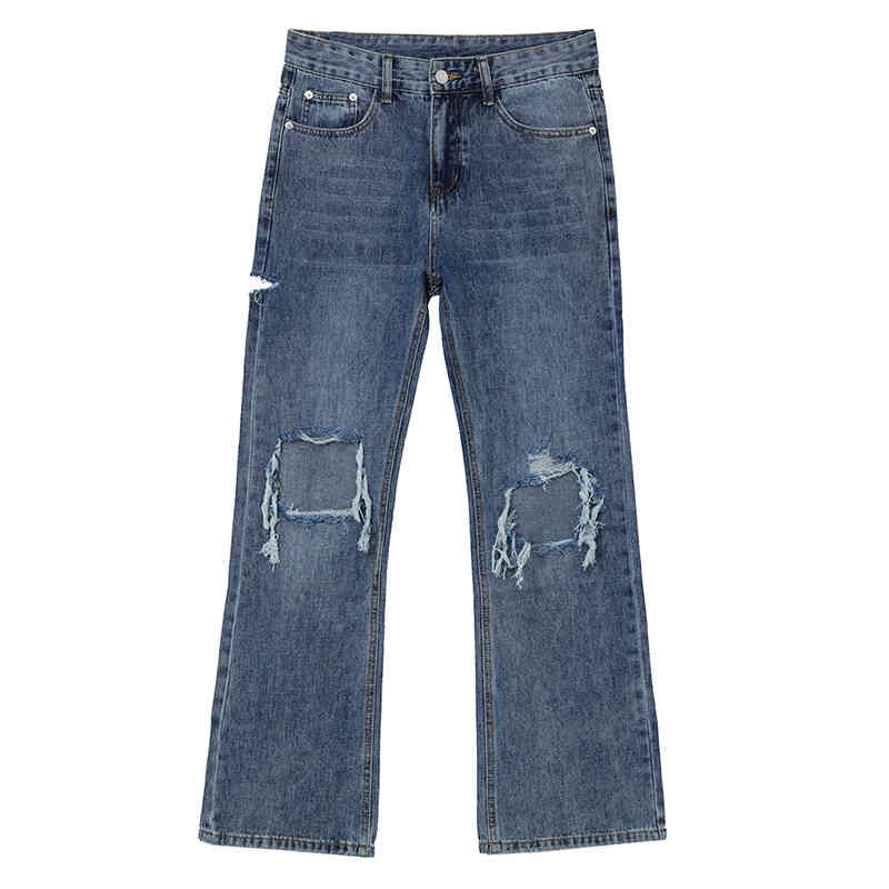 IEFB Men's Wear Beggars' Hole Jeans Male Trend Loose Mid Waist Blue Flare Pants Streetwaer Vintage Denim Trousers 210524