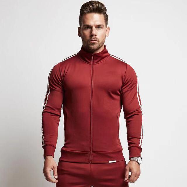 Foreign Trade Style Men's Striped Stand-up Collar Zipper Shirt Suit European And American Large Size Light Board Muscle Men' Tracksuits