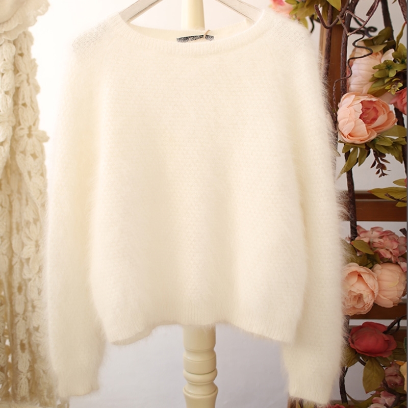 Women Sweaters Arrival Autumn And Winter Mohair Female white O-Neck Pullover 210520
