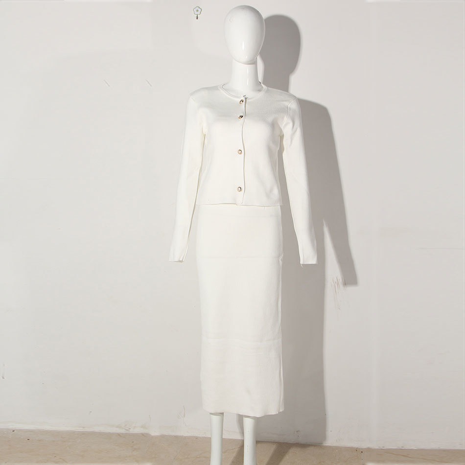 Free Autumn Women' Sweater 3 Piece Knitted Set Fashion Single Breasted & Camisole Pencil Skirt Sets 210524