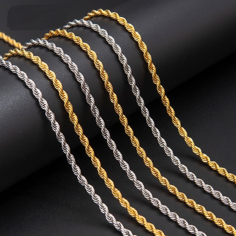 Hip Hop 18K Gold Plated Stainless Steel 3MM Twisted Rope Chain Choker Necklace for Men Hiphop Jewelry Gift in Bulk 2021