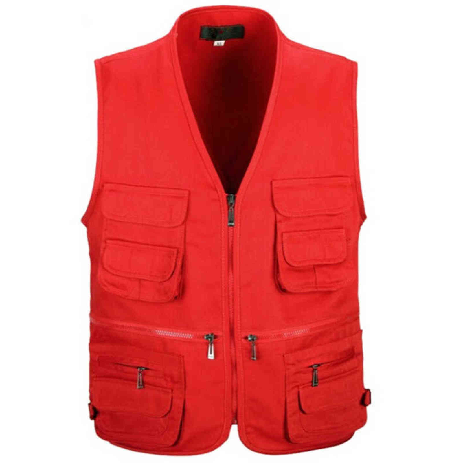 Men Vest Army Green and black color waistcoat Multi-pocket travel or work wear Durable plus size 211126