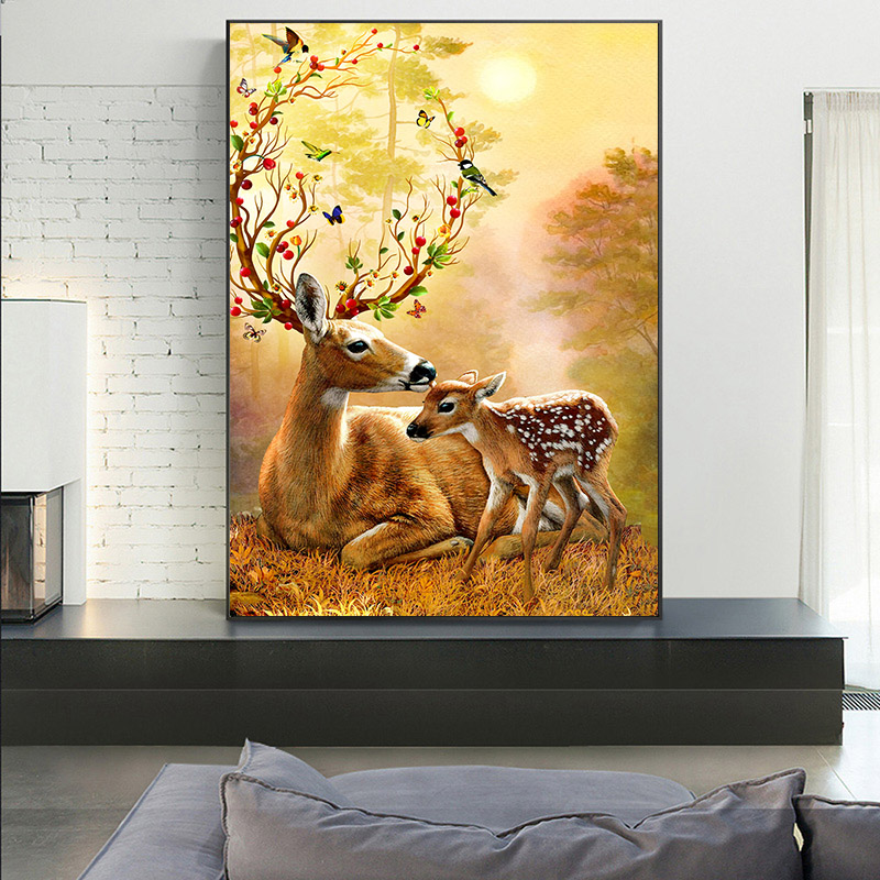 Nordic Poster Animal Portrait Art Cuadros Print Deers Tree Landscape Wall Decoration Canvas Painting For Living Room Home Decor
