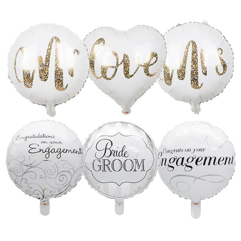 

Party Decoration 5Pcs 18inch Valentine's Day Supplies Round White Gold Glitter Print Mr&Mrs LOVE Foil Balloons Anniversary Wedding