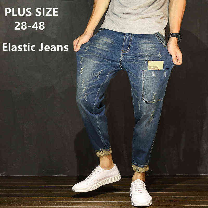 Black Jeans Men Denim Blue Jean Distressed Mens Jogger Pants Hip Hop Harem Stretch Man Teenager Trousers Plus Size 42 44 48 211111