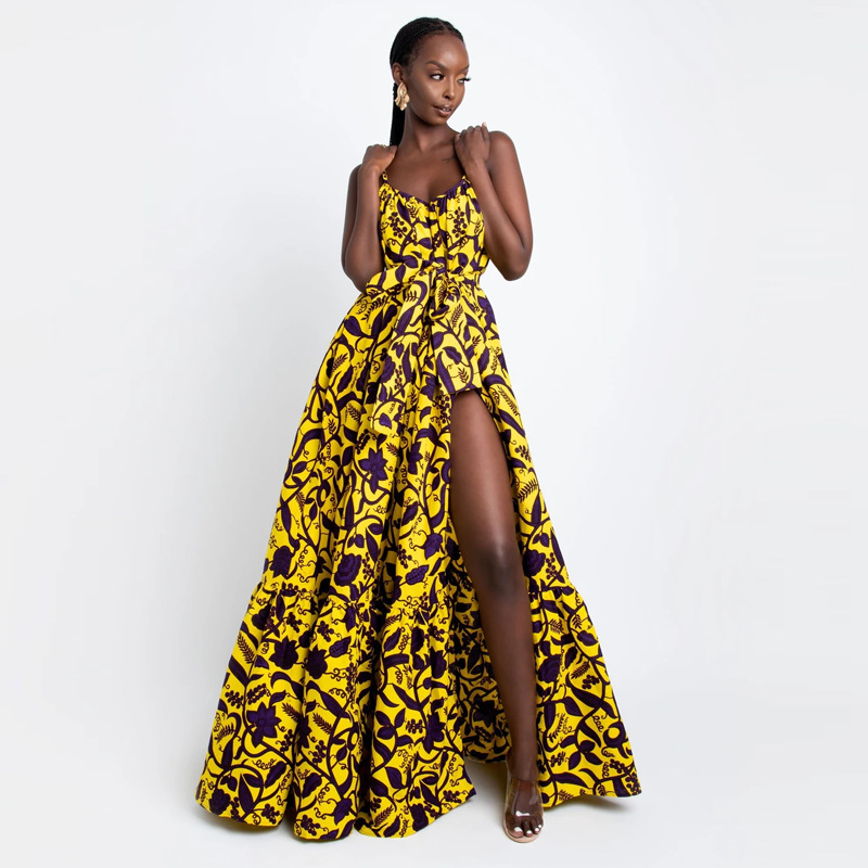 Women Dress Printed Bohemia es Sexy Long Print Floral Maxi Sleeveless Backless Split Spaghetti Strap es 210513
