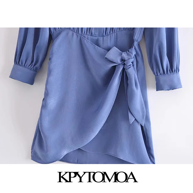 Women Chic Fashion With Bow Tied Soft Touch Mini Dress Long Sleeve Elastic Waist Female Dresses Vestidos 210420