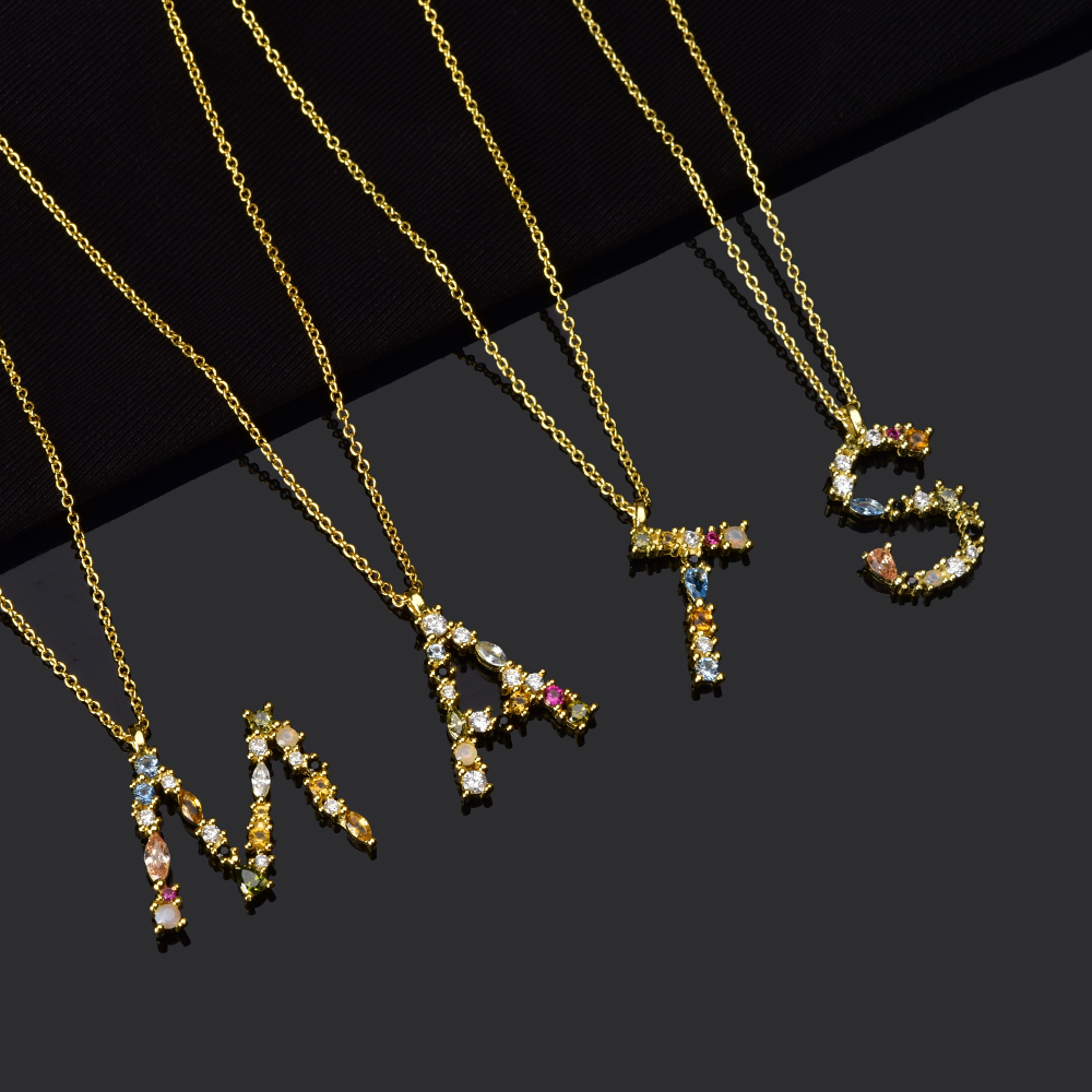Pendant Necklaces Colored Zircon Designer Necklace Initial A-Z Letter For Women Copper alloy Plated with 18K gold Luxury Jewelry Name Alphabet Female 