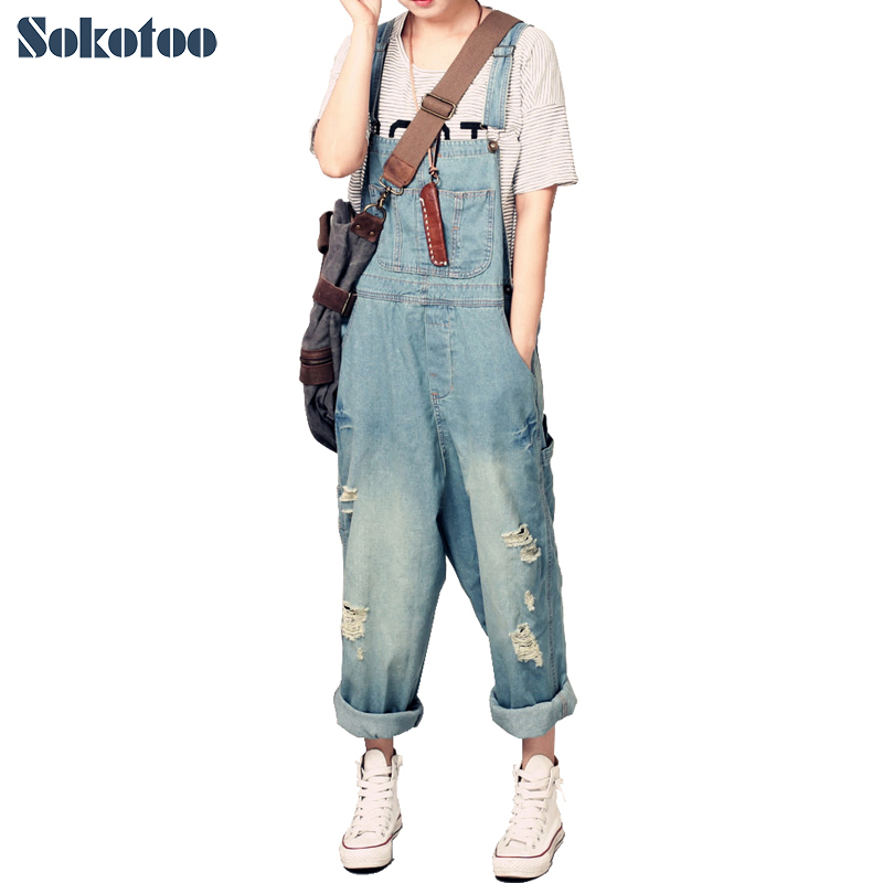 Sokotoo Womens casual loose denim overalls Ladys oversized hole ripped baggy jeans Wide leg pants for woman, Dark blue
Sokotoo Womens casual loose denim overalls Ladys oversized hole ripped baggy jeans Wide leg pants for woman, Dark blue