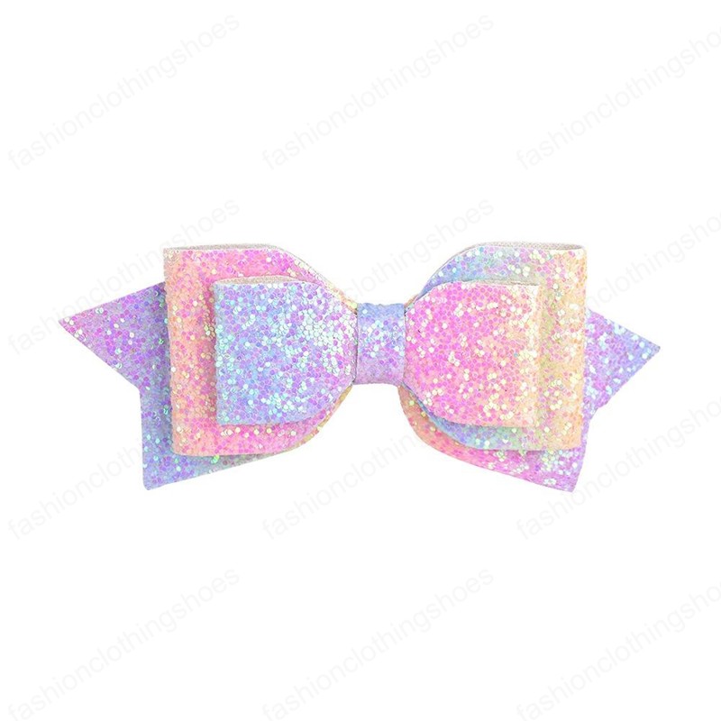 Baby Girls Bow Glitter Barrettes Children Kids Paillette hairpins Clips With Metal Teeth Clip Boutique Bows Shiny Hair Accessories 5 Inch