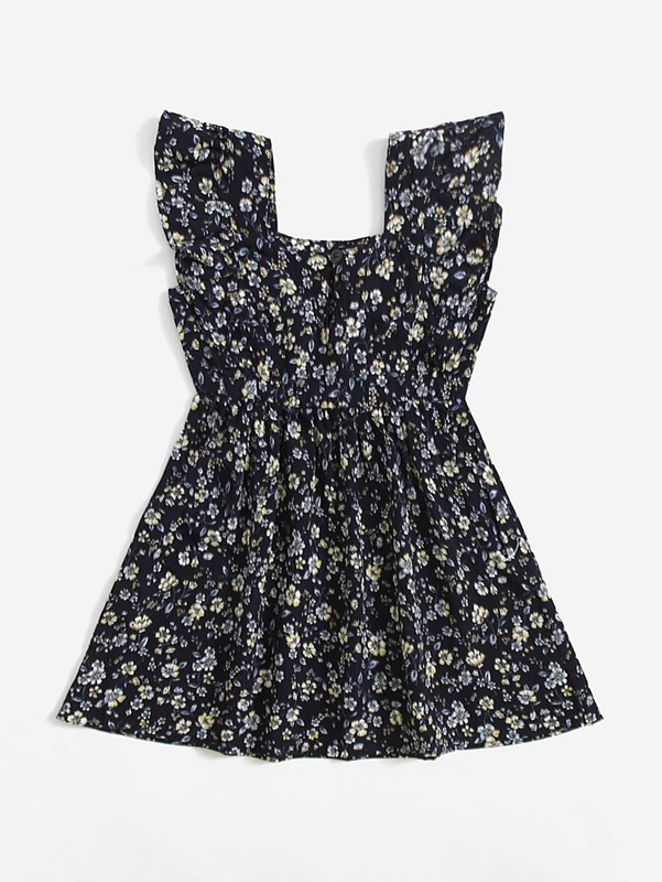 Toddler Girls Floral Print Square Neck Dress SHE