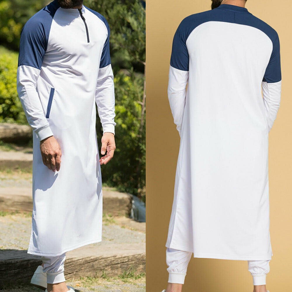 Kaftan Men Muslim Thobe Islamic Arabic Clothing Long Sleeve Shirt Tops Robe Saudi Arabia Traditional Costumes Men Muslim Gowns