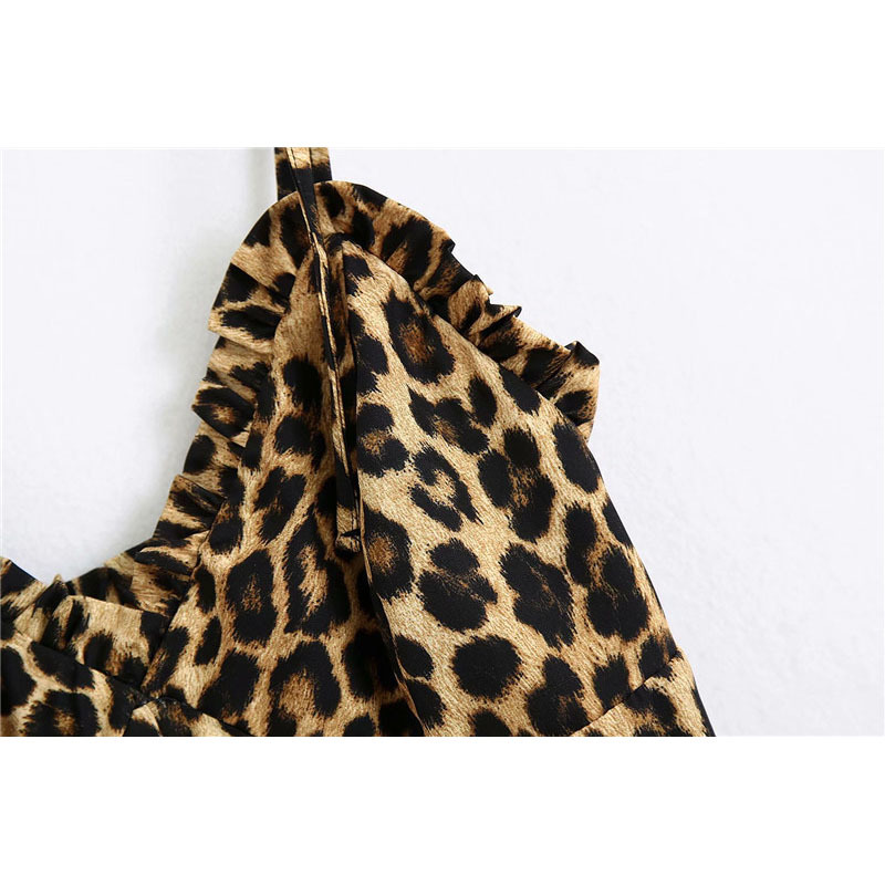 Women Vintage Chic Leopard Print Mini Dress Fashion Sexy V Neck Side Zipper Straps Dresses Vestidos Mujer 210409