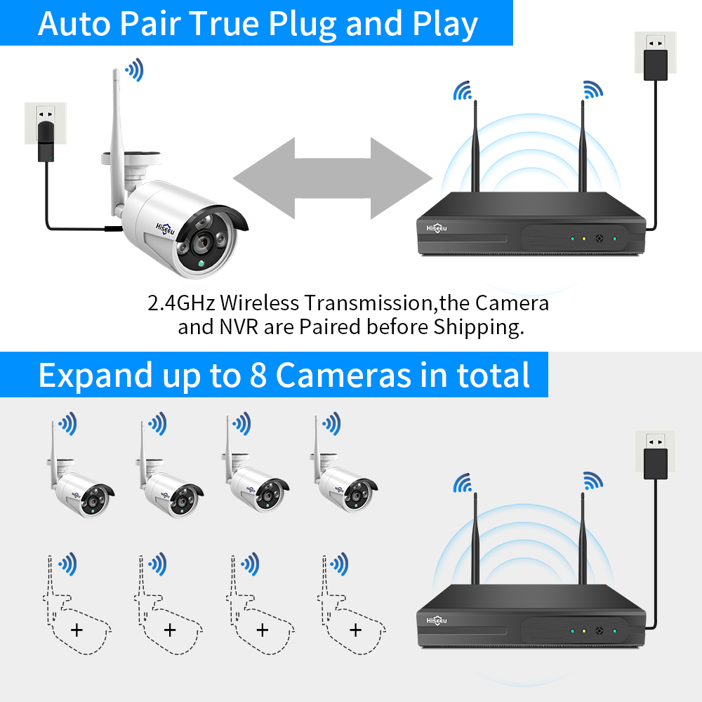 Hiseeu 8CH Wireless CCTV System 1536P 1080P NVR Kits wifi Outdoor 3MP AI IP Camera Security System Video Surveillance LCD monitor