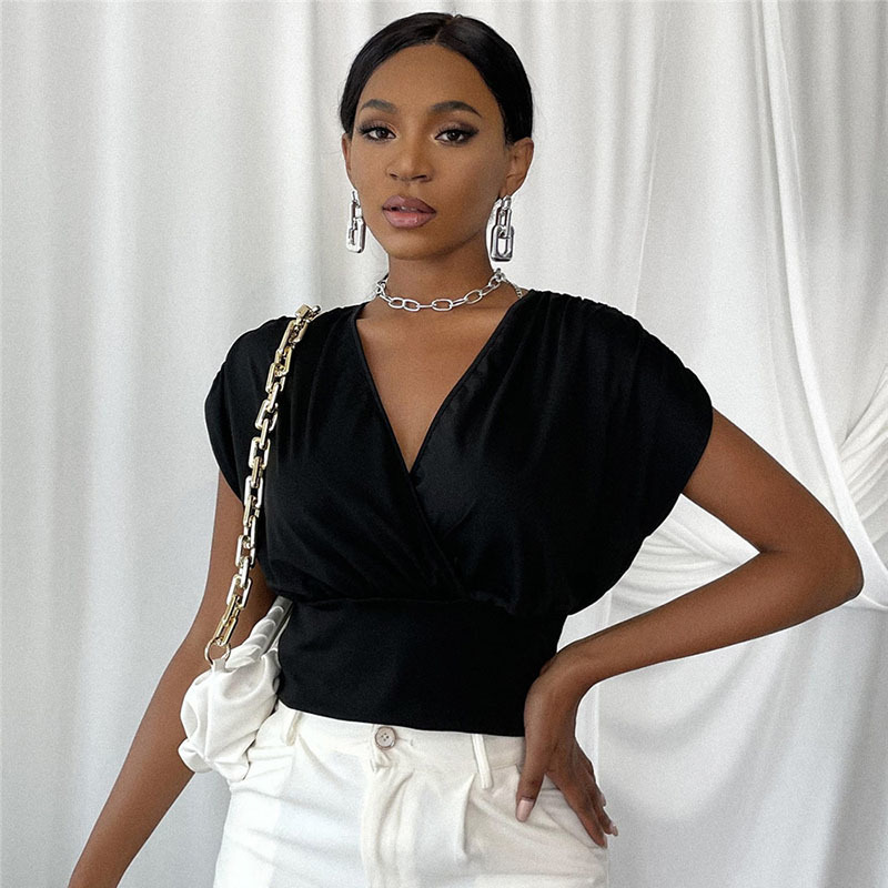 Lucyever Black Sexy Backless V-neck Blouse Women Elegant Ruffles Sleeveless T-shirts Ladies Summer Casual Tunic Woman Crop Tops 210521