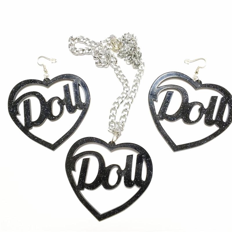 Earrings & Necklace DOLL Pendant And Earring Sets For Women Peach Heart Glitter Black White Color Acrylic Jewelry, Silver
Earrings & Necklace DOLL Pendant And Earring Sets For Women Peach Heart Glitter Black White Color Acrylic Jewelry, Silver