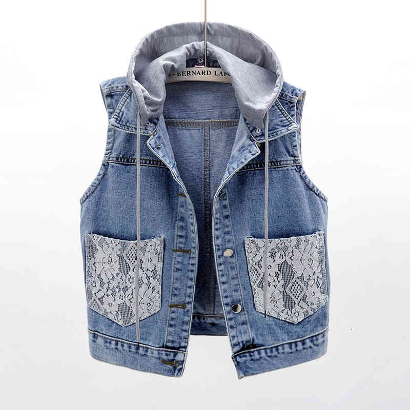 Women's Summer Plus size 5XL Removable Hooded Denim Vest Women Waistcoat Lace Splice Pocket Sleeveless Jacket Female Short Jeans Vests, Blue
Women's Summer Plus size 5XL Removable Hooded Denim Vest Women Waistcoat Lace Splice Pocket Sleeveless Jacket Female Short Jeans Vests, Blue