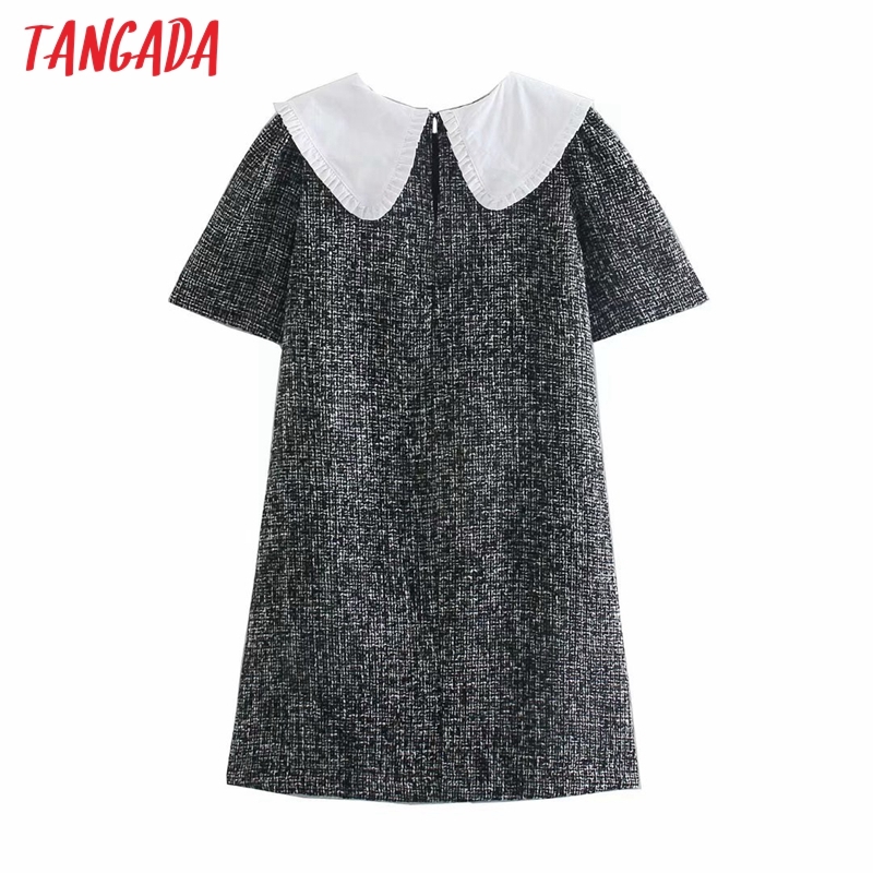 Fashion Women Oversize Collar Patchwork Arrival Short Sleeve Ladies Mini Dress Vestidos 2R30 210416