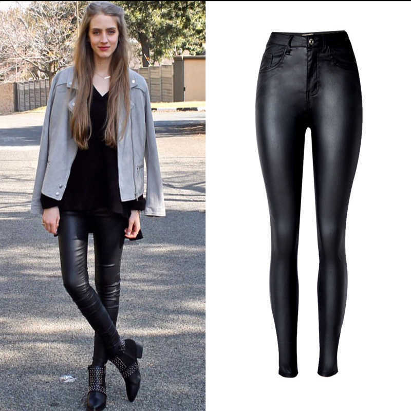 Fashion Women Jeansfitting High Waist slim Skinny woman JeansFaux leather jeansstretch Female jeanspencil pants C1075 210922