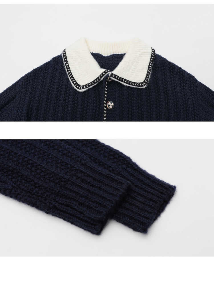 H.SA Women Autumn Sweater and Cardigans Turn Down Collar White Knit Cardigans Button Pearl Elegant Cardigan and Jumpers 210716