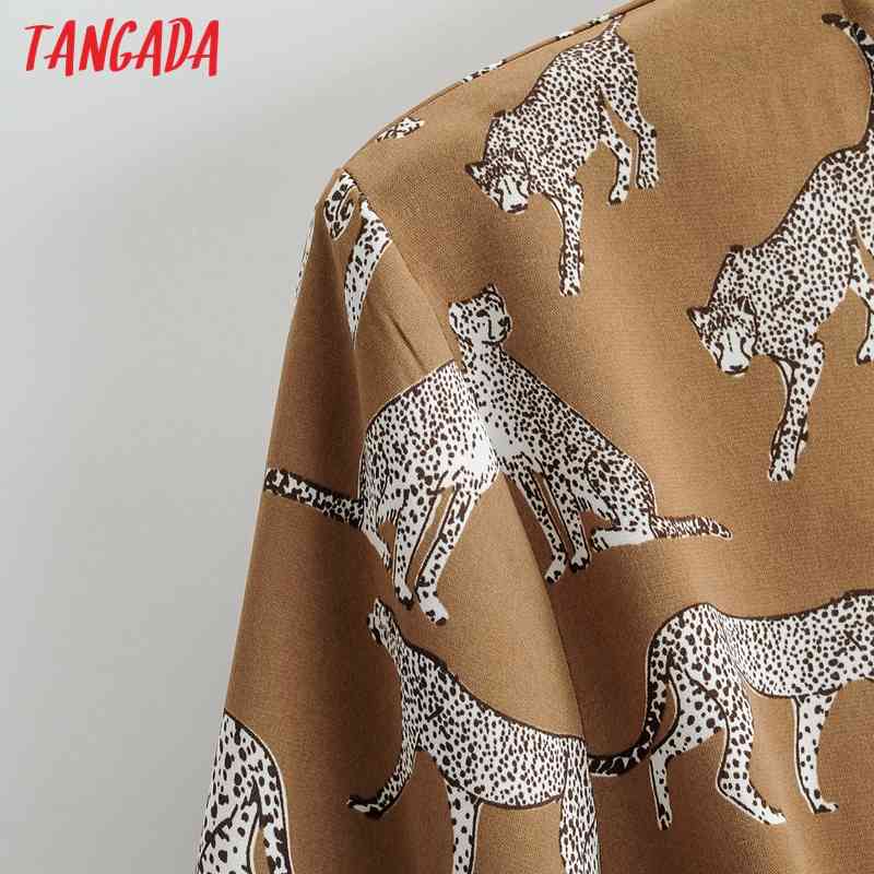Women Vintage V Neck Animal Playsuits Long Sleeve Rompers Ladies Casual Chic Jumpsuits 1F62 210416