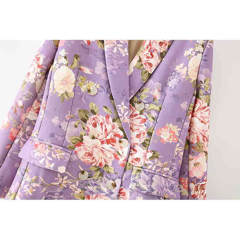 elegant women chrysanthemum printing purple blazer fashion ladies pocket jackets casual female chic slim suits 210430