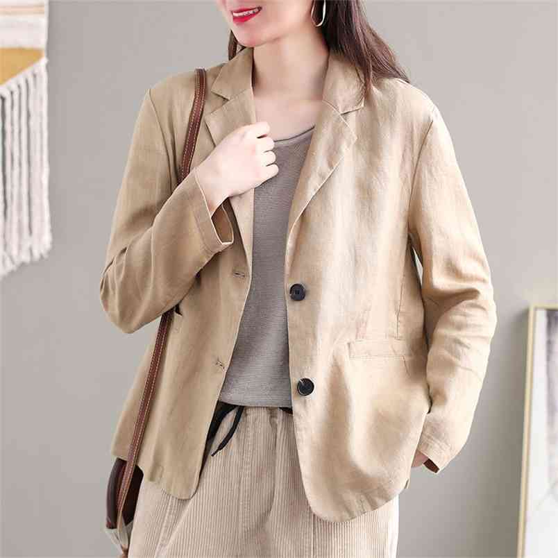 Autumn Arts Style Women Long Sleeve Solid Cotton Linen Blazers Single Breasted Loose Casual Blazer Femme Coat M280 210512