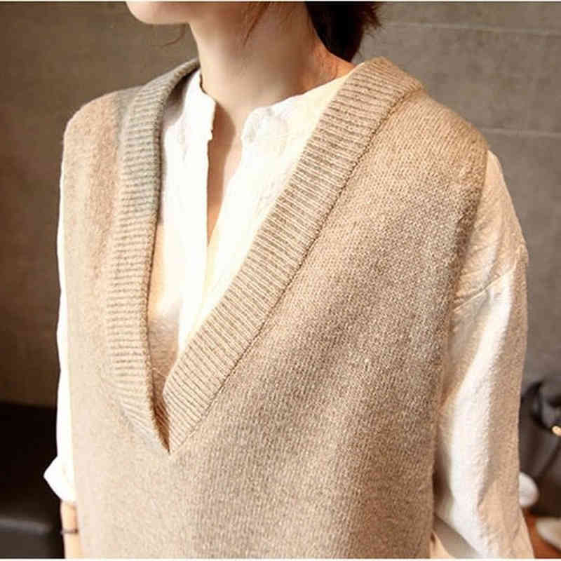 Arrivals V-Neck Pullover Women Knitted Oversize Sweater Vest Autumn Winter Sleeveless Warm Sweaters 12230 210415