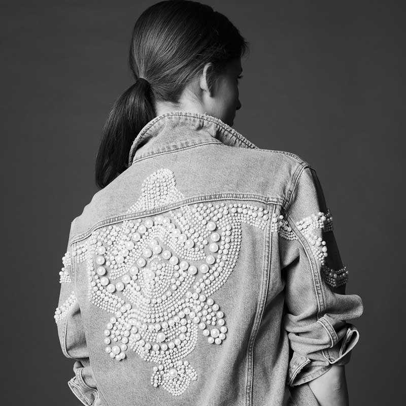 Boho Inspired Bead Embellished Denim Jacket women cotton winte coat bomber jacket vintage pearl outwear 211014
